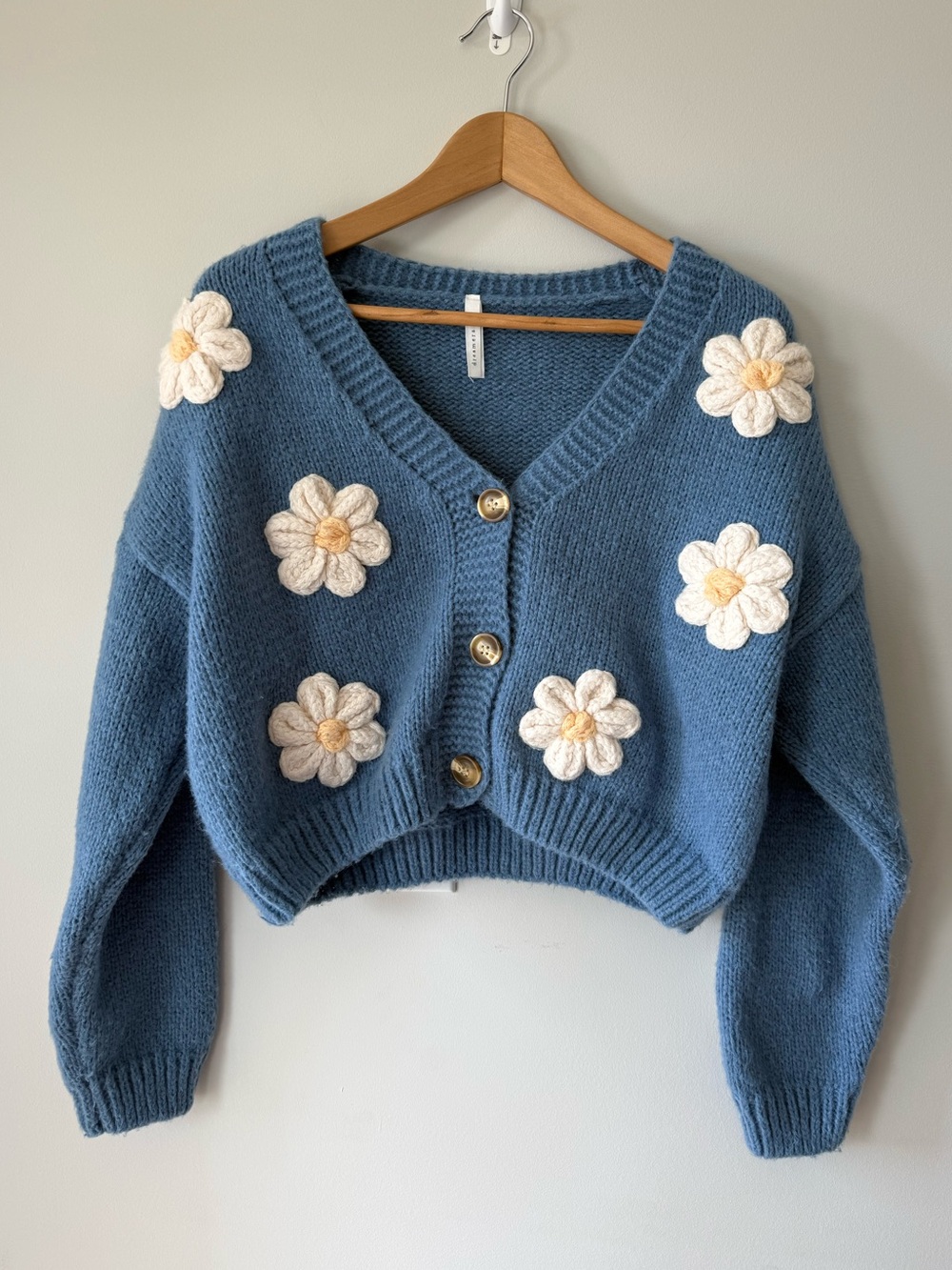 (XS) Dreamers Cropped Blue V-Neck Cardigan